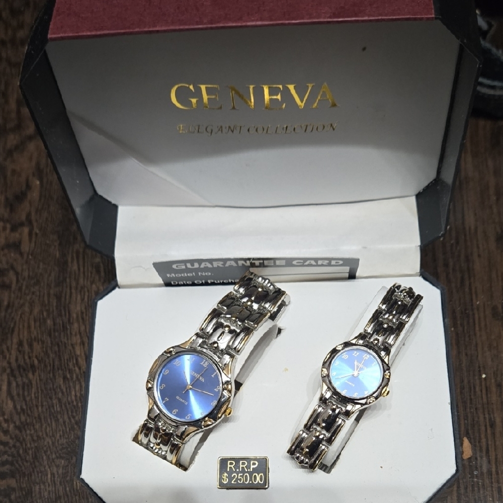Geneva Men's And Ladies Silver and Blue Watch Duo